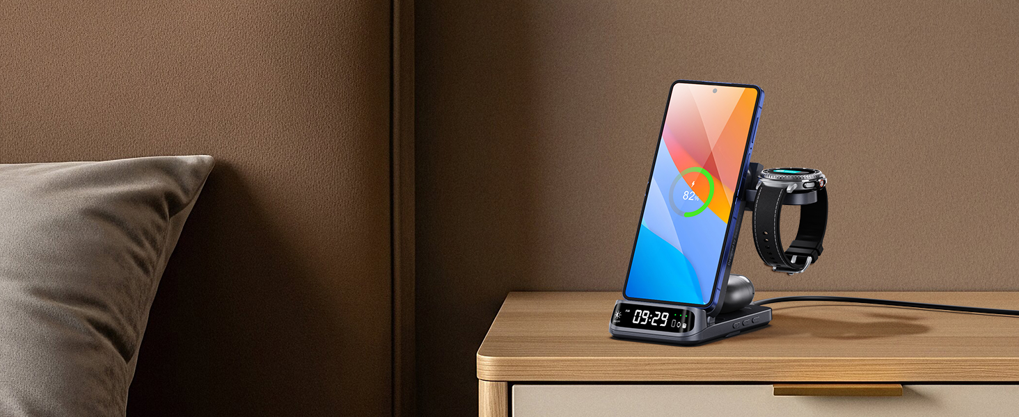 Бездротова зарядна станція 3-в-1 SwanScout 708F для Samsung Galaxy Z Flip 7/6/5/4/3, Galaxy Watch 8/7/6/5/4 та Galaxy Buds 3/2 Pro, індукційний зарядний пристрій (без адаптера)