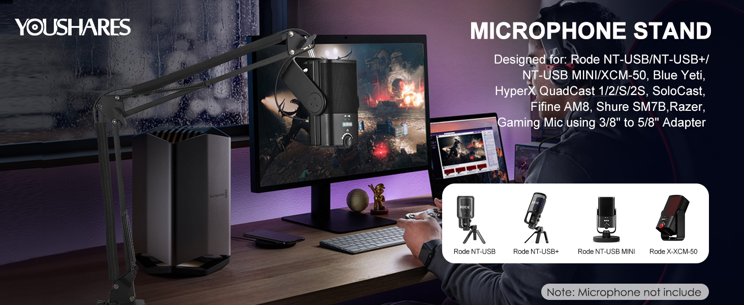Тримач для мікрофону YOUSHARES для Rode NT-USB+, NT-USB MINI, PodMic, PodMic USB, NT1, XCM-50 - професійний стійкий кріплення для подкастів, домашньої студії та геймінгу