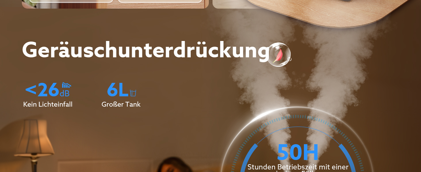 Зволожувач повітря CHIVALZ для великих приміщень, 6л з нічним світлом, поворотна 360° форсунка, 26дБ, 50год, аромадифузор для спальні, дитячої кімнати, рослин, дитини, білий, 1 шт + 2 виходи для пари