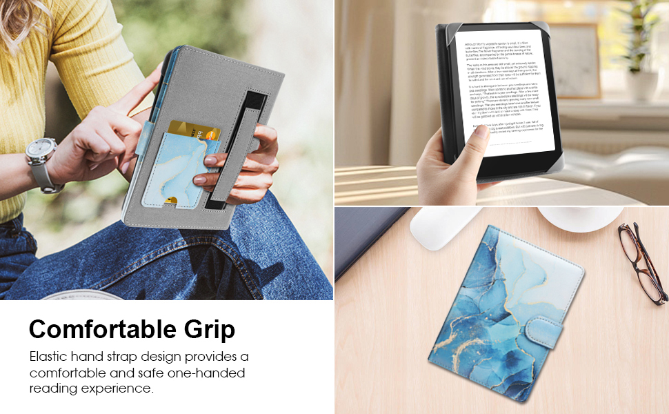 Чохол для електронних книг Pocketbook, Tolino, Sony, Kindle, Kobo: шкіряний захисний чохол, чорний, 6-6.8 дюймів