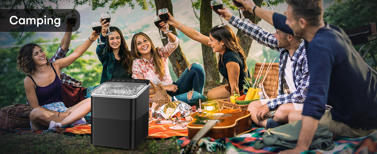 Машина для приготування льоду FOHERE, 14 кг/24 год, 9 кубиків за 5 хвилин, самоочисна, з лопаткою та кошиком, 2 розміри кубиків, для дому/офісу/бару/RV