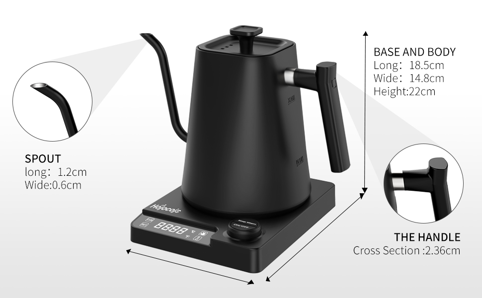 Електричний чайник-заварник зі сталевим гусячим носиком, 1л, 1200Вт, з регулюванням температури та функцією підігріву 24 години, чорний