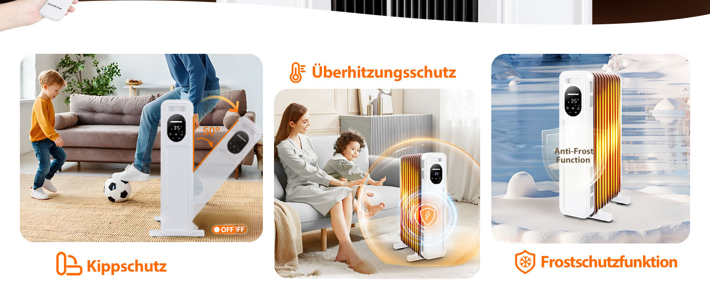 Електричний масляний радіатор Aigostar Snug 2500W з пультом керування, 13 ребер, термостат, 3 режими, ECO, таймер 24г, LED, захист від перекидання та перегріву