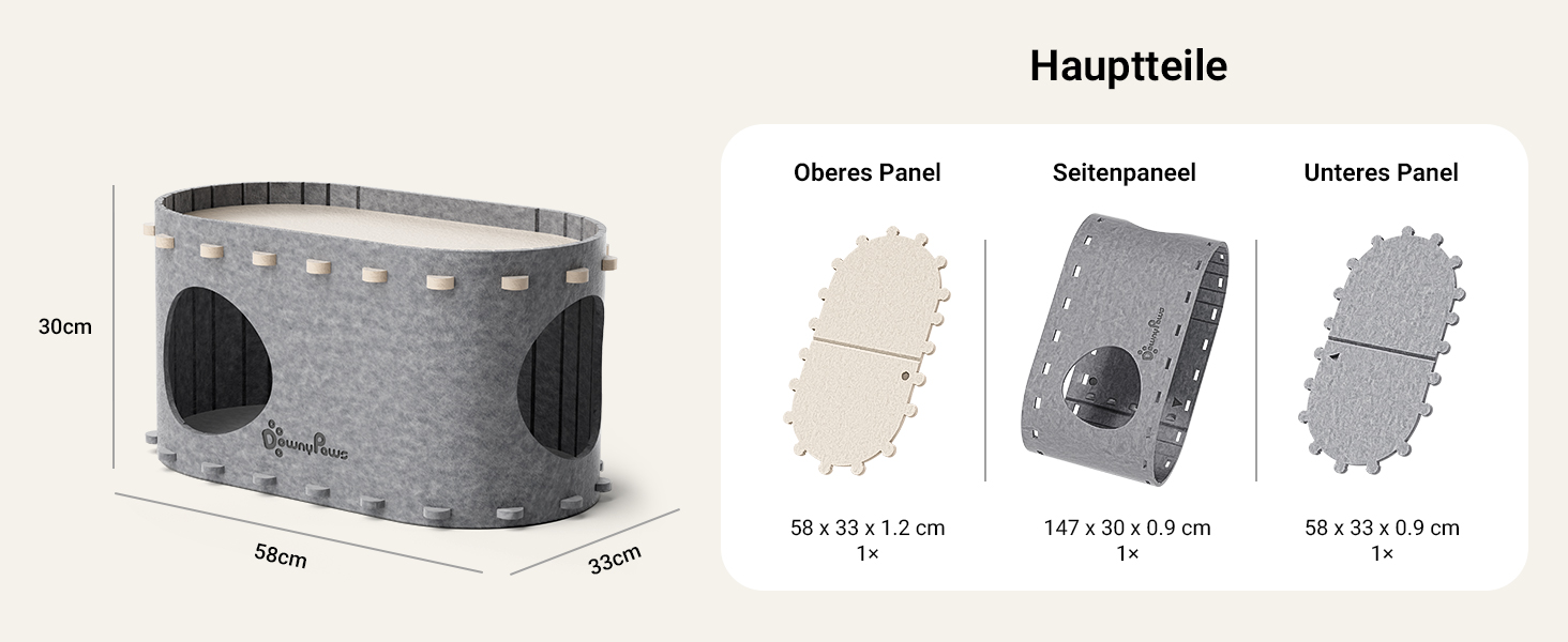 Будиночок для котів з фетру, лежанка для котів, будиночок-печеричка, 58 x 33 x 30 см, ігровий, зимовий, захист кігтів, сірий (один)