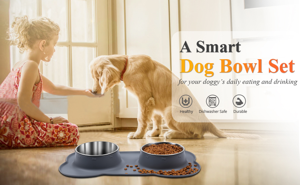 Миска для собак VIVAGLORY Splashfree – нерозливна миска з нержавіючої сталі та силіконовим килимком, сіра, 236 мл