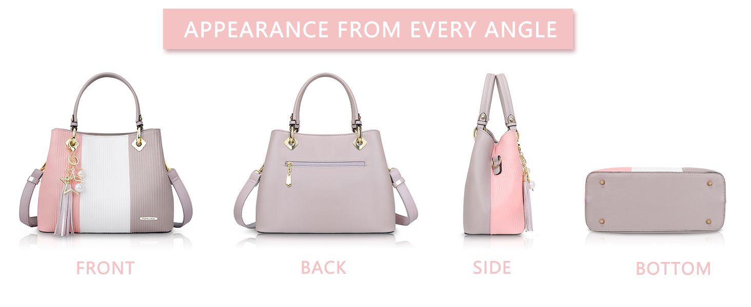 Сумка Pomelo Best жіноча через плече багатокольорова смугаста з внутрішніми кишенями сіро-рожева