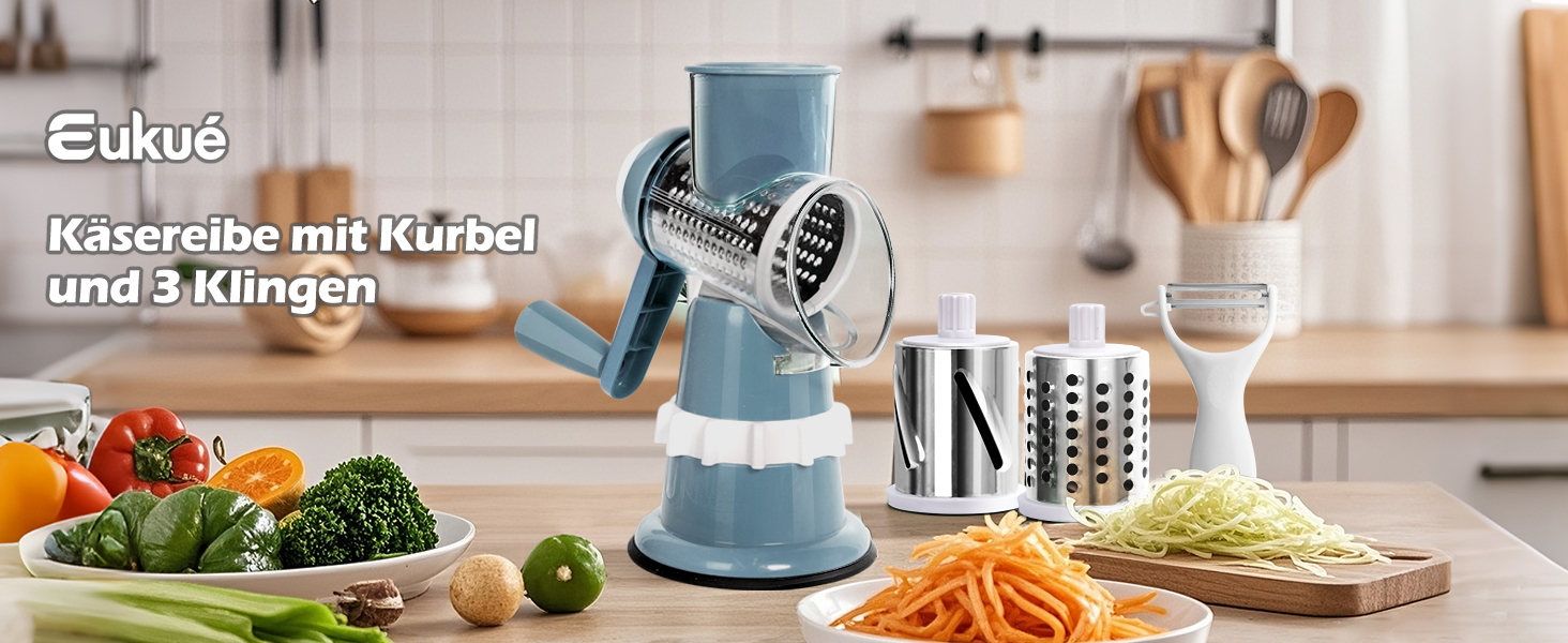 Ручна тертка для овочів 3-в-1 з нержавіючої сталі, терка для сиру з ручкою та 3 змінні леза, терка для салатів, горіхів, фруктів, піци. Колір: зелений