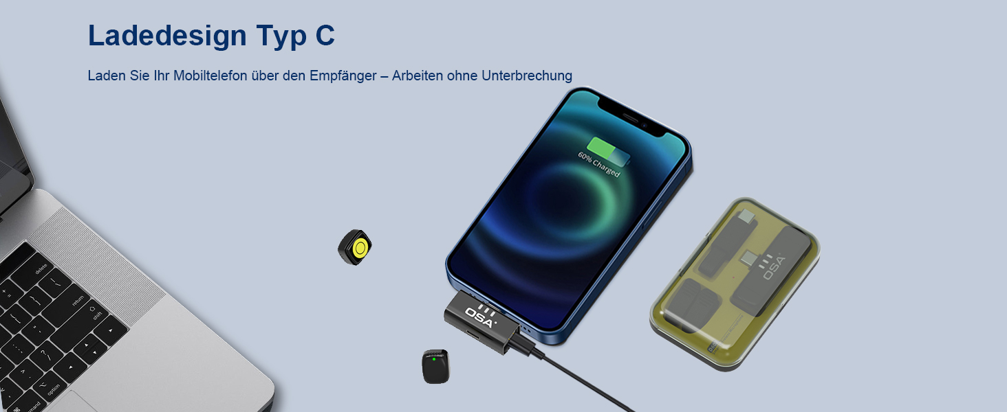 Бездротовий петличний мікрофон OSA для iPhone та iPad, mini Dual з фільтром шуму, для інтерв'ю, Vlog, YouTube (Type C)