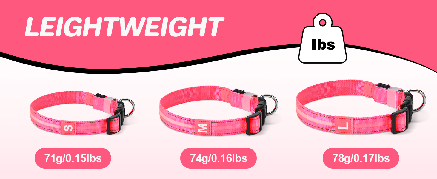 Світлодіодне нашийник для собак Feycig - USB, водонепроникний, 3 режими, регульований, для малих, середніх та великих собак (Рожевий, L(48-60см))