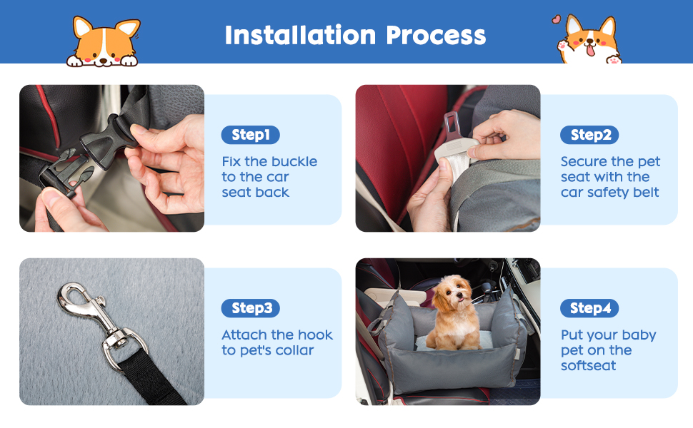 Автокрісло-ліжко для собак та котів: якісний матеріал, безпека, багатофункціональне ліжко з потовщеним подушкою та ременем безпеки (сірий, блакитний)