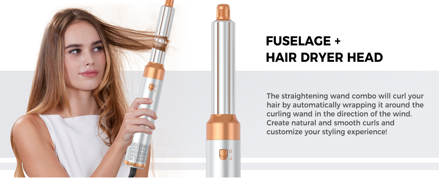 Мультистайлер для волосся 6 в 1 MogaWave Pro Air Styler 1000W: фен, автоматичний локатор, випрямляч та об'ємна щітка, золотий