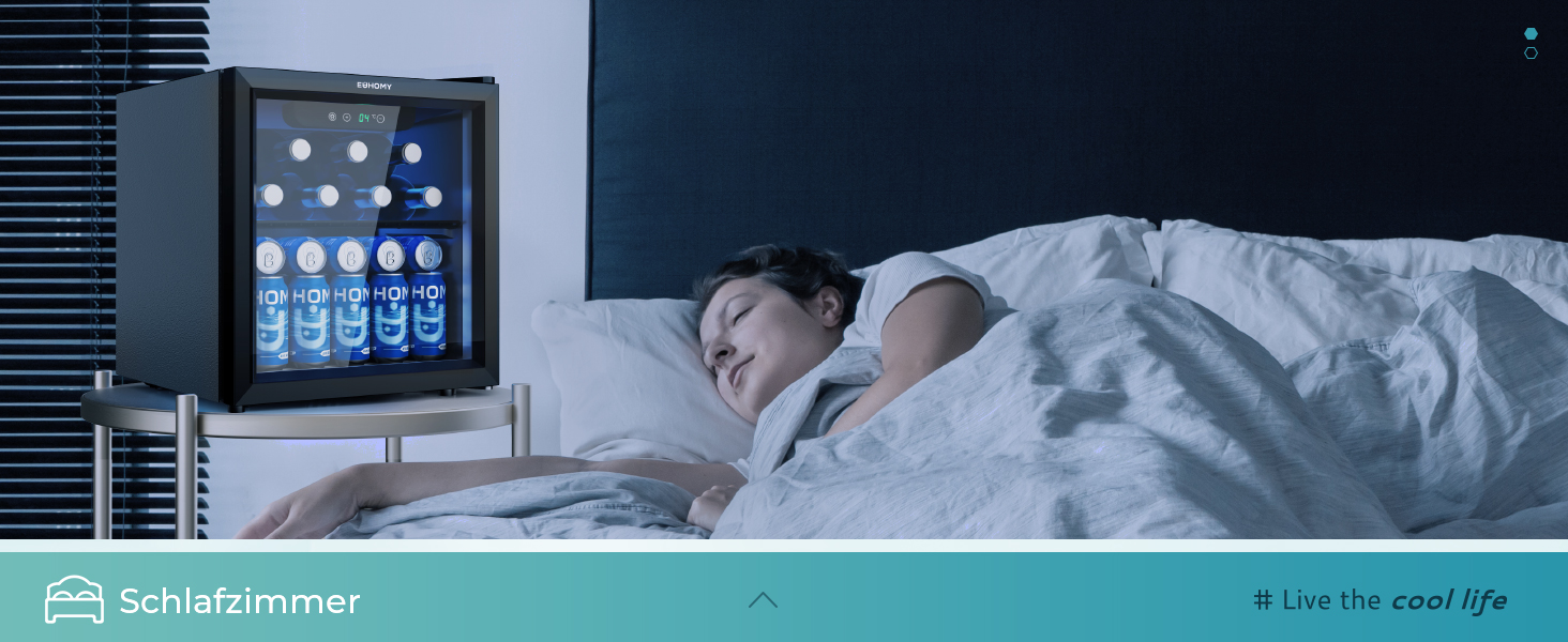 Міні-холодильник EUHOMY для напоїв на 55 банок, чорний, 36L, з дверцятами з прозорого скла, LED-підсвітка, тихий (43dB), для офісу, кімнати, бару