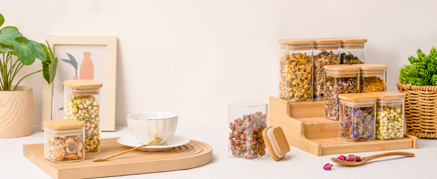 Набір скляних баночок для спецій ComSaf 120 мл (12 шт.) з етикетками, дерев'яними кришками та щільним закриттям