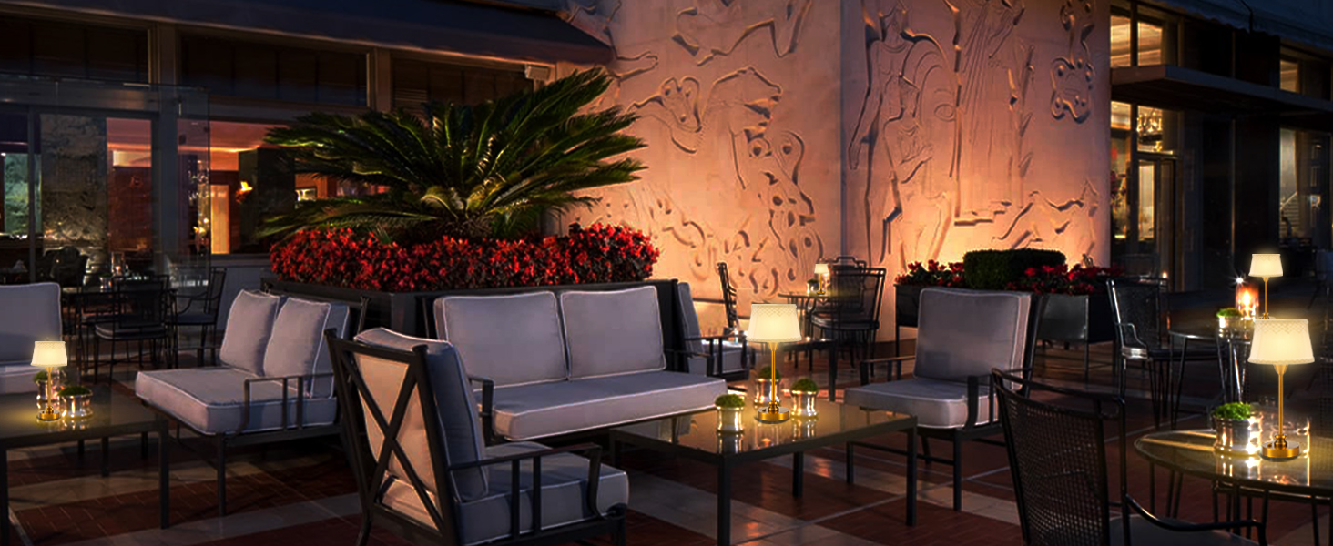 Настільна лампа OCEST з акумулятором, сенсорне керування, регулювання яскравості, для дому, кухні, тераси, їдальні (античне латунь-льон), тканинний абажур 27,5 см