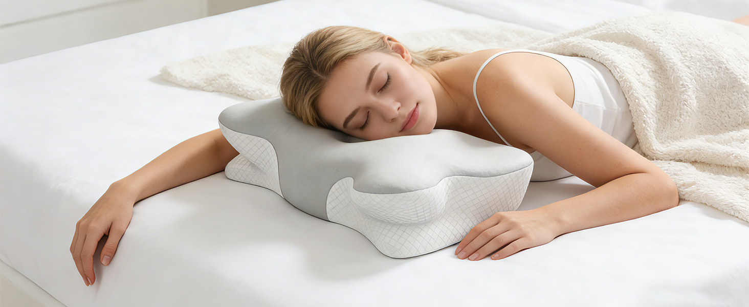 Подушка ортопедична BOYUNSHI з піни Memory Foam для сну на боці, спині та животі. 2 знімні охолоджуючі чохли, 2 висоти.