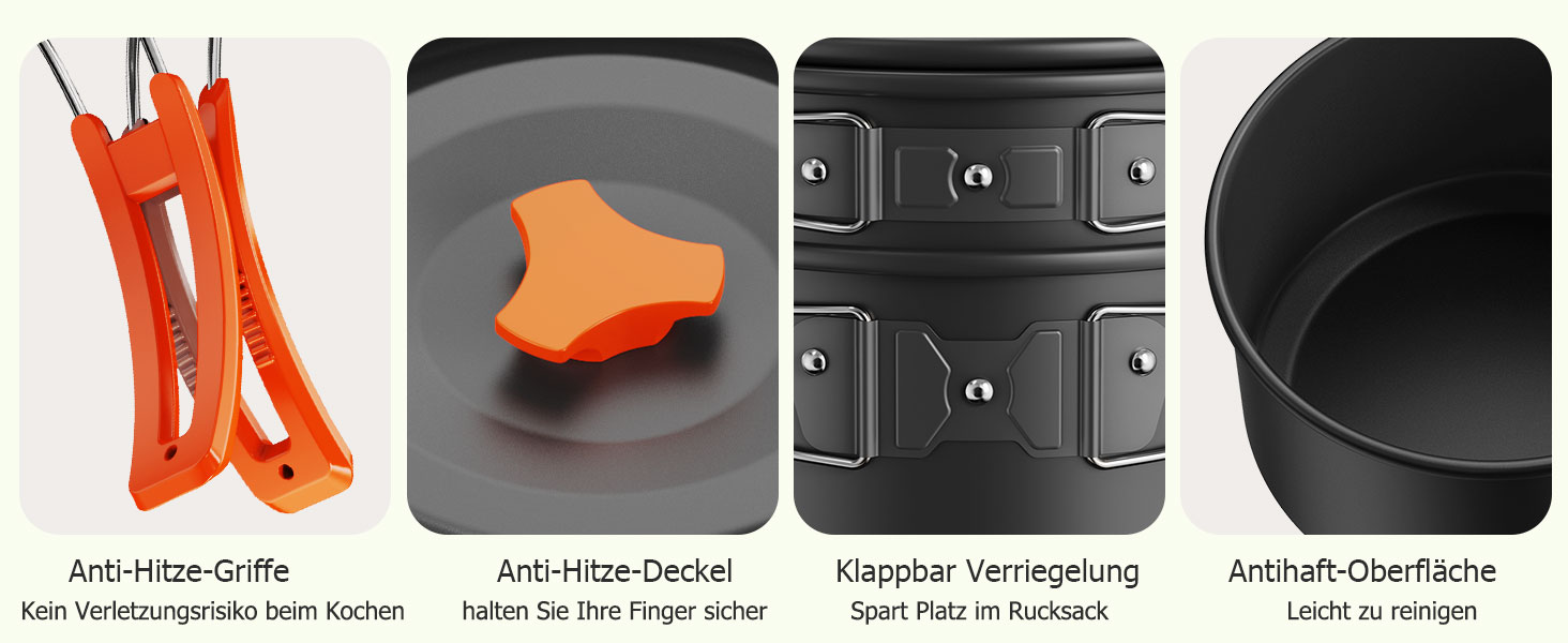 Набір кухонного посуду для кемпінгу HOMGEN: каструлі та сковорідки з алюмінію, легкий, для 2-3 осіб, з сумкою, для кемпінгу, пікніків, походів