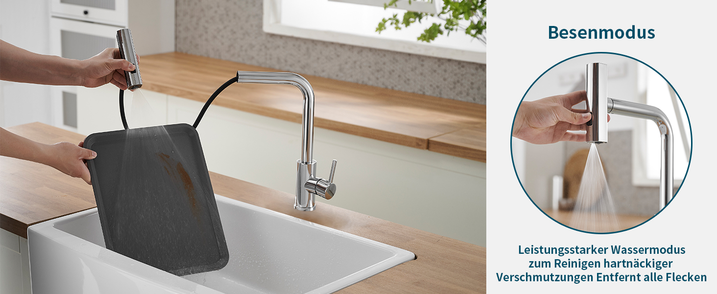 Чорний кухонний змішувач водопровідний з висувною лійкою та душем, 360° обертання, одноlever, матовий чорний