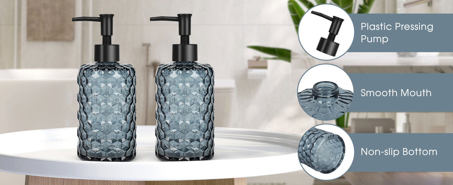 Скляні дозатори для мила Topsky (2 шт.), 400 мл, з чорною помпою, для кухні та ванної кімнати