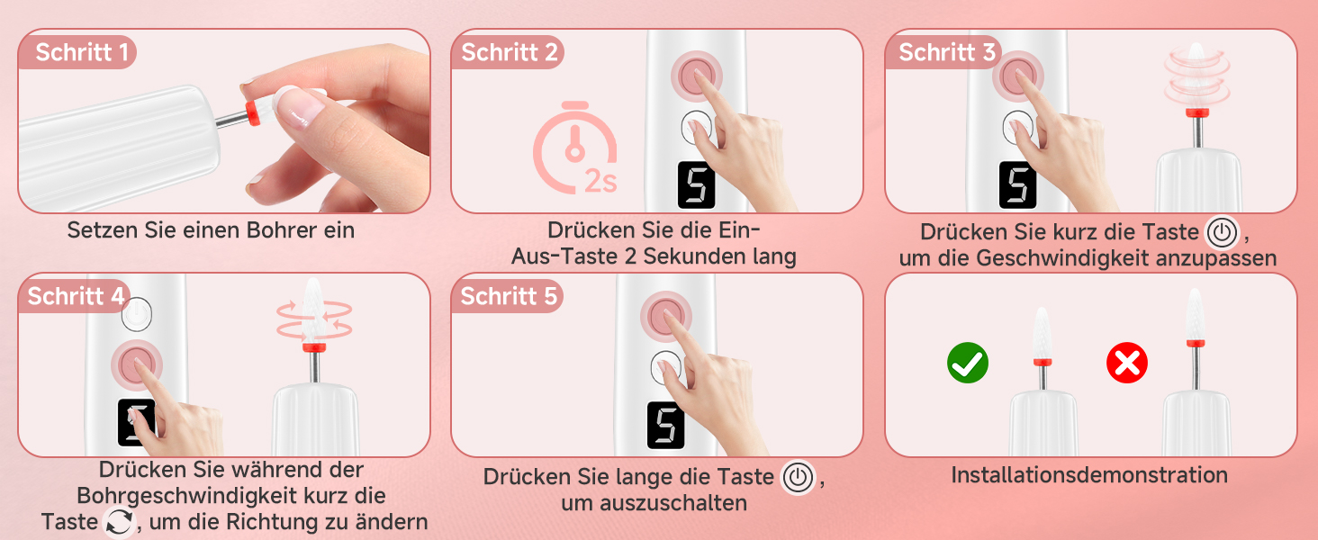 Електрична фрезер для нігтів 12 в 1 - Набір для манікюру з 5 швидкостями, 20000 об/хв, для гелю, акрилу та натуральних нігтів (білий)