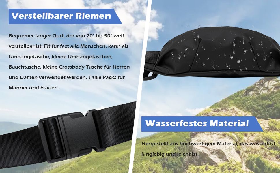 Чоловіча/жіноча поясна сумка-рюкзак на пояс, водонепроникна, чорна. Підходить для спорту, подорожей, фітнесу, велоїзди та кемпінгу.