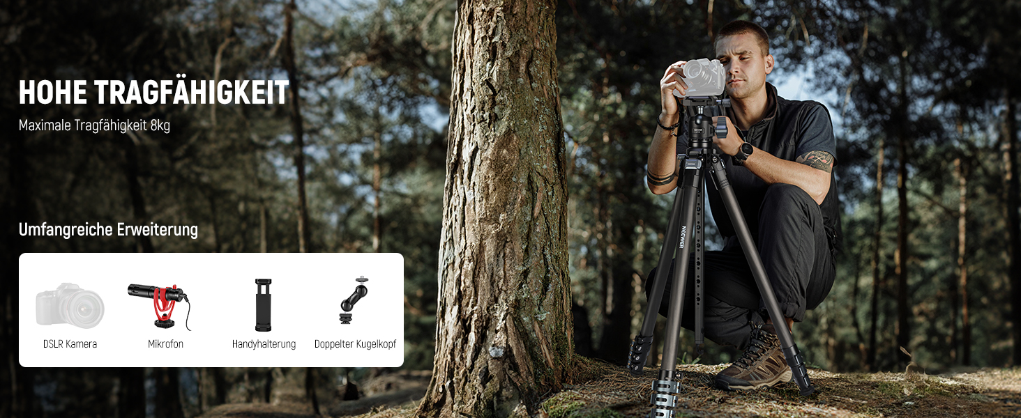 Карбоновий штатив Neewer LT36 (184 см) з кулястою головкою 360°, легкий трипід для відеокамер та фотоапаратів, Arca-Swiss QR-платформа, сумісність з Peak Design Capture V3