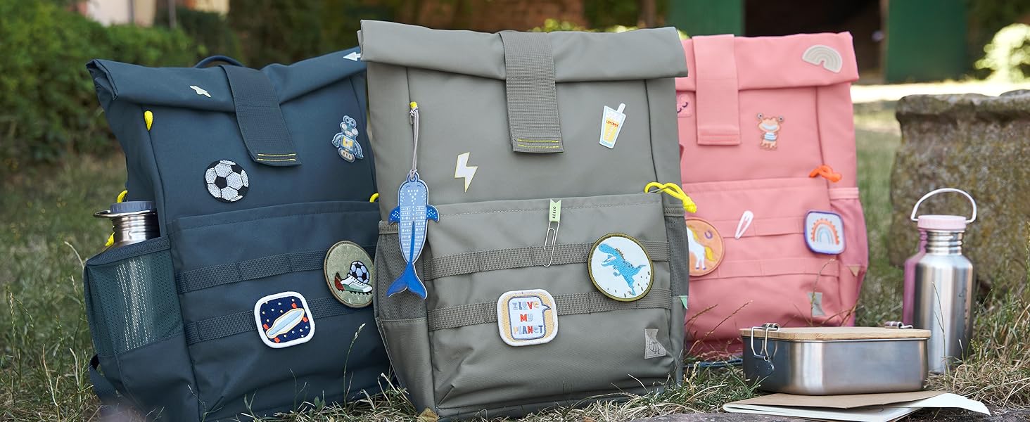 Дитячий рюкзак LÄSSIG з нагрудним ременем, 12 літрів, водонепроникний, Rolltop, зелений/блакитний