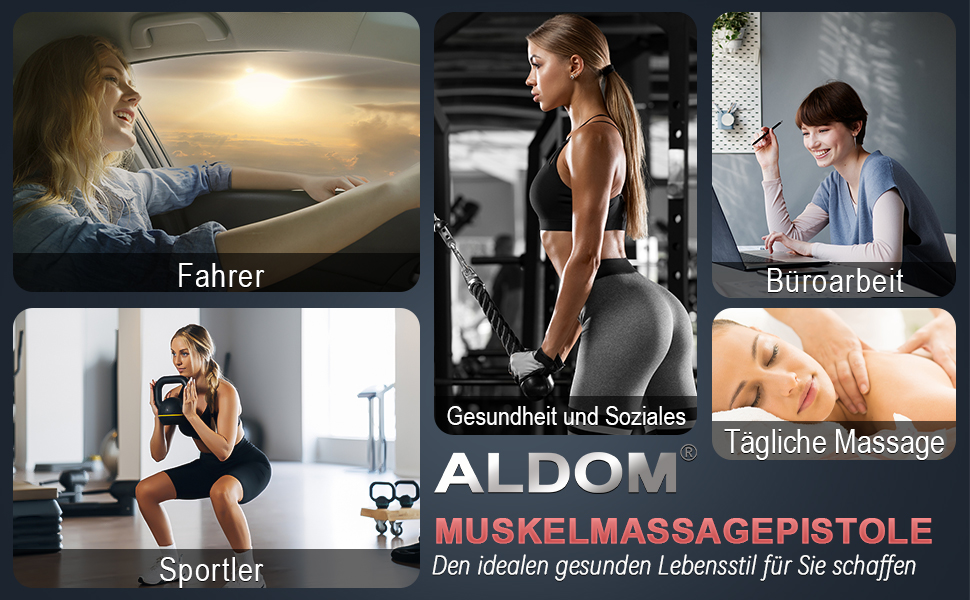 ALDOM Massage Gun - Electric Muscle Massager with 30 Speed Settings & 8 Attachments - Red