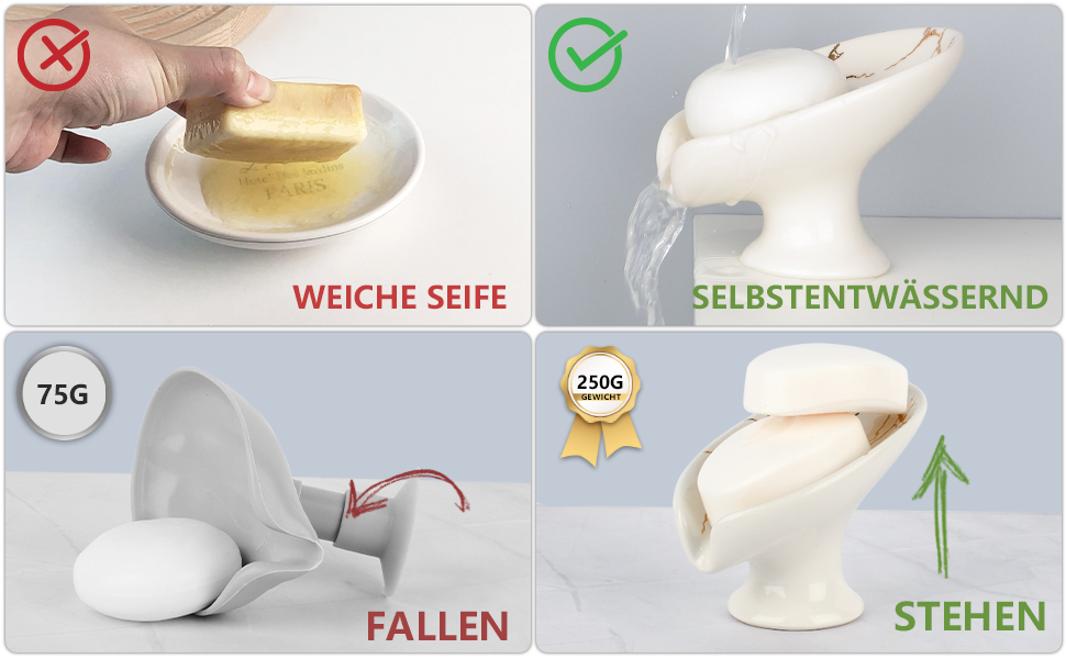 Керамічна мильниця Umlaca, мильниця для душу, підставка для мила, безперебійна мильниця, білий мармур, для кухні, ванної кімнати, душової кабіни