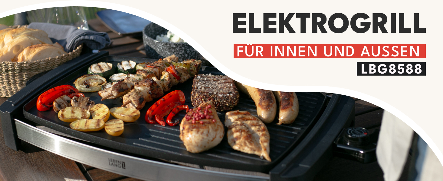 Електричний гриль LEBENLANG 2000W - з щипцями, 45x30 см | Plancha для балкона, дому та вулиці | Теппаньякі гриль | LBG8588