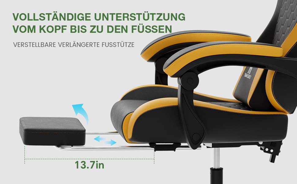 Ігрове крісло Racing Ergonomic з підставкою для ніг та масажним подушкою під поперек, навантаження до 150 кг, екошкіра, офісне крісло (Чорно-жовте)