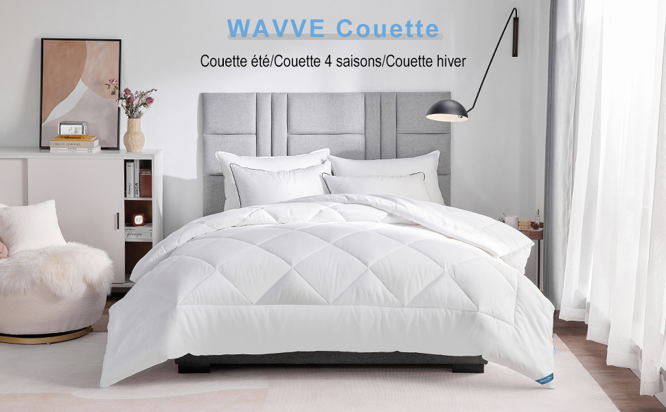 Всесезонна ковдра WAVVE 200x200 см, дихаюча стібана ковдра з мікрофібри (300 г/м²), суперм'яка біла ковдра на всі 4 сезони