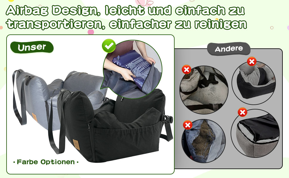 Автомобільний собачий сидіння для маленьких собак до 15 кг, чорний, знімний Airbag, знімний, миючий, Oxford тканина