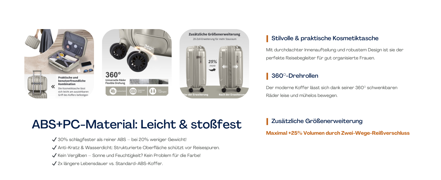 Набір валіз LEADZM 3 шт. з колесами, великий, жорсткий ABS+PC, телескопічна ручка, ручна поклажа (М'ятний)