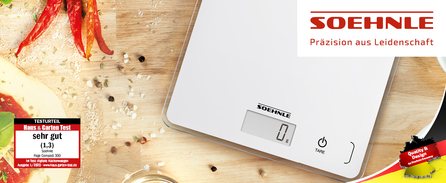 Кухонні ваги Soehnle Page Compact 300 білі, цифрові ваги до 5 кг, LCD-дисплей, функція тарування