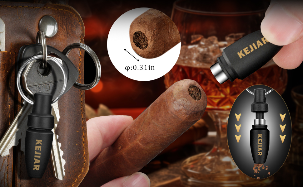 KEJIAR Вологостійкий футляр для сигар з набором інструментів: різець V-подібний, різець Straight Cut, штамп. Чорний