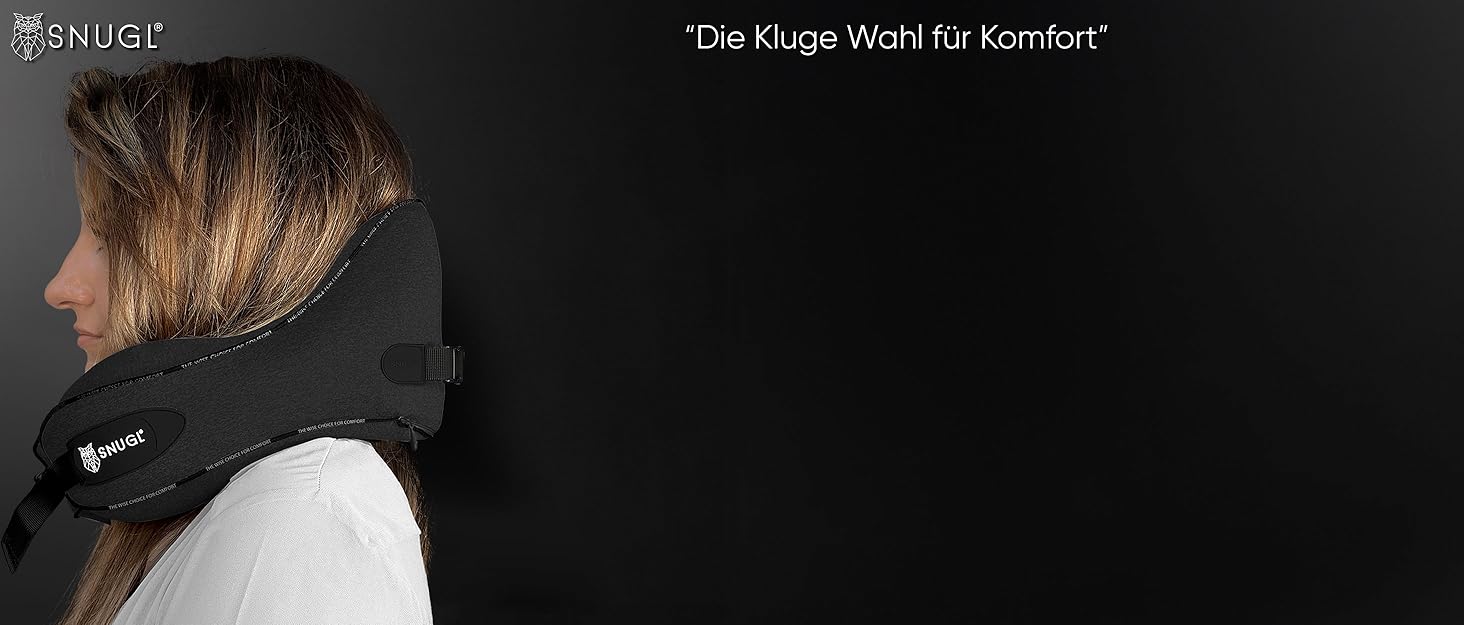 Подушка для шиї SNUGL з Memory Foam, регульована та миюча | Зручна подушка для подорожей на літаку, в авто та в дорогу | Подушка-шиїчкі SNUGL (Чорний, для дорослих)