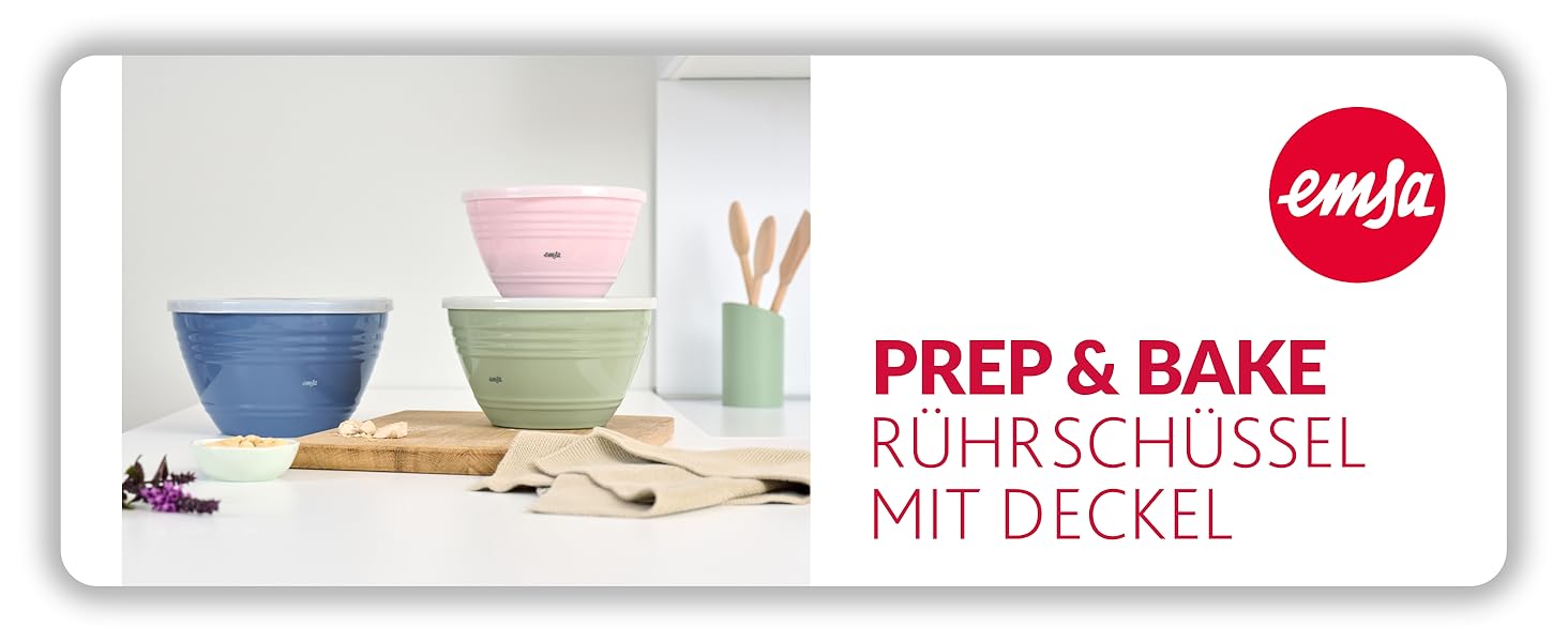 Миска для змішування Emsa Prep&Bake 4,15 л з кришкою, пластикова, для зберігання в холодильнику, нековзке дно, стабільна, підходить для миття в посудомийній машині, штабельована