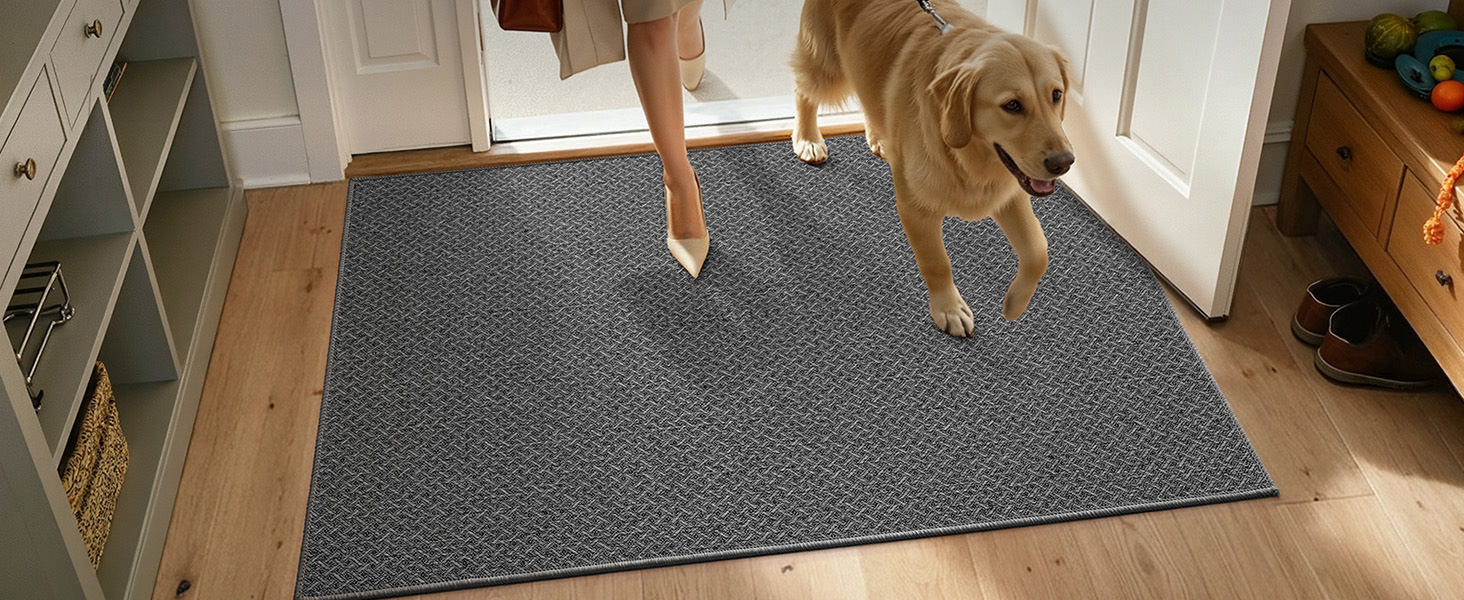 Тонкий килимок для входу COLOR&GEOMETRY, протибризковий та протиковзкий килим у передпокою, темно-сірий, 92 x 142 см