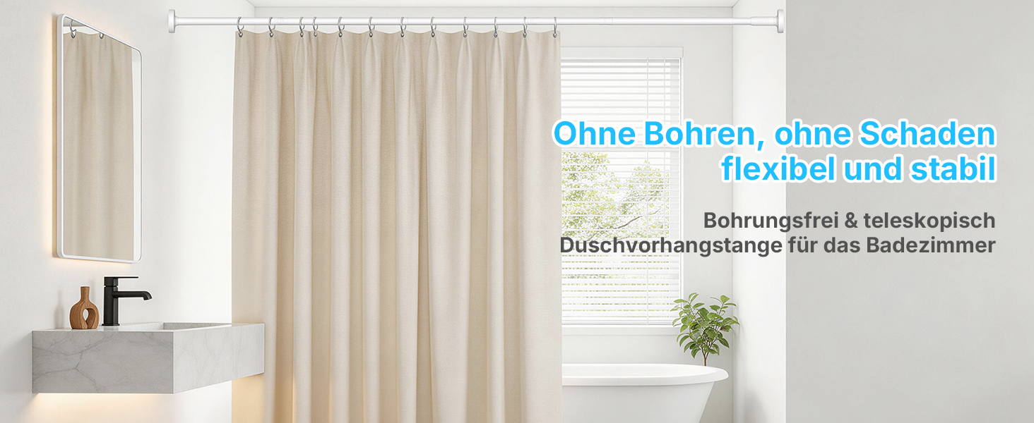 Штанга для карнизів без свердління, 100-230 см, регульована телескопічна штанга для душу, вікна та балкону (діаметр 25 мм, білий)