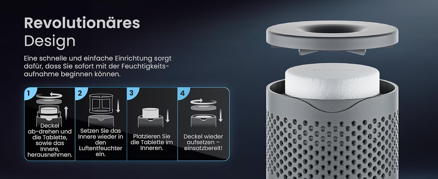 Pro Breeze Osmo: Безшумний осушувач повітря для дому, спальні, шафи, авто. Таблетка 700г (до 100 днів). Колір: сірий