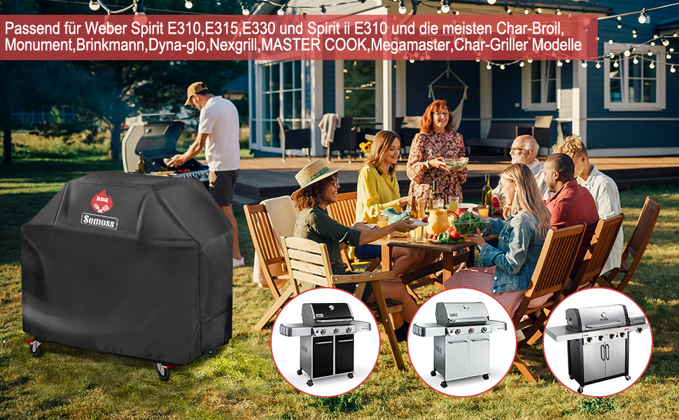 Водонепроникний чохол для гриля Semoss 132 см, захисний чохол для Weber Spirit E310/E315/E330, міцна покривало для гриля, 132x66x109 см
