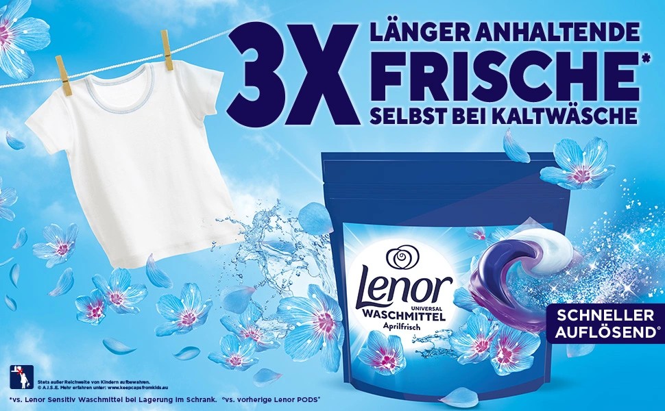 Капсули для прання Lenor Aprilfrisch, універсальний засіб для прання, тривала свіжість та видалення запахів, 100 шт