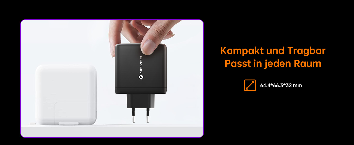 Зарядний пристрій USB-C 67W NOVOO GaN III 3-порти, швидка зарядка для MacBook, iPad, Pixel, Samsung, iPhone, Steam Deck (Чорний)