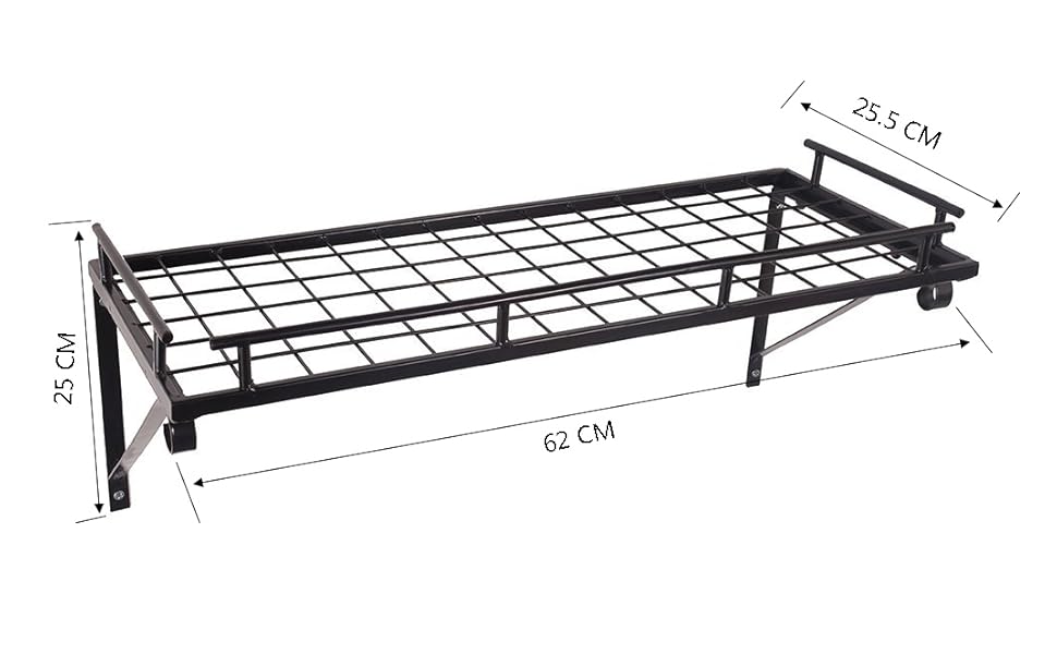 K-1121 60 CM Black Large Kitchen Shelf, Wall Shelf for Pots, Pans, and Utensils, Hanging Shelf with 10 Hooks