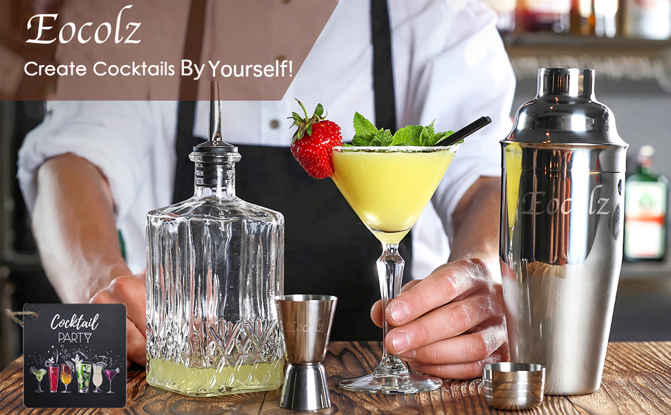 750ml Stainless Steel Cocktail Shaker Set with Bamboo Stand & Recipe Book - 17 Piece Bar Set with Accessories for Bartenders & Gifts