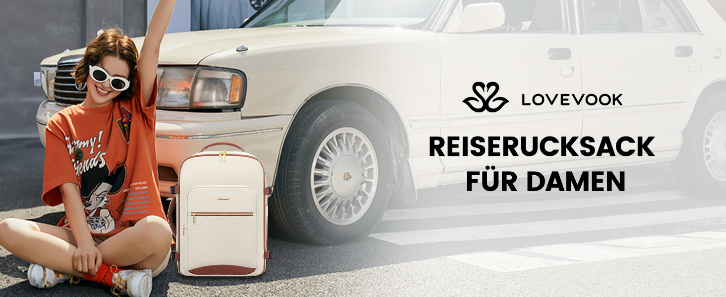 LOVEVOOK Рюкзак для ручної поклажі, 40L, для подорожей, ділових поїздок, валіза-рюкзак, водонепроникний, для ноутбука 17 дюймів, рюкзак для подорожей, кемпінгу, вихідних Beige+braun-30l