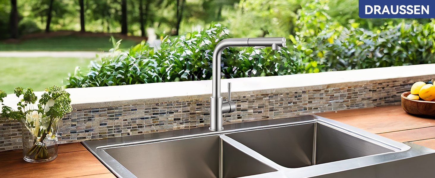 Змішувач кухонний Sofetiy висувний з душем, нержавіюча сталь, 360° поворот, одноlever, 2 режими струменя