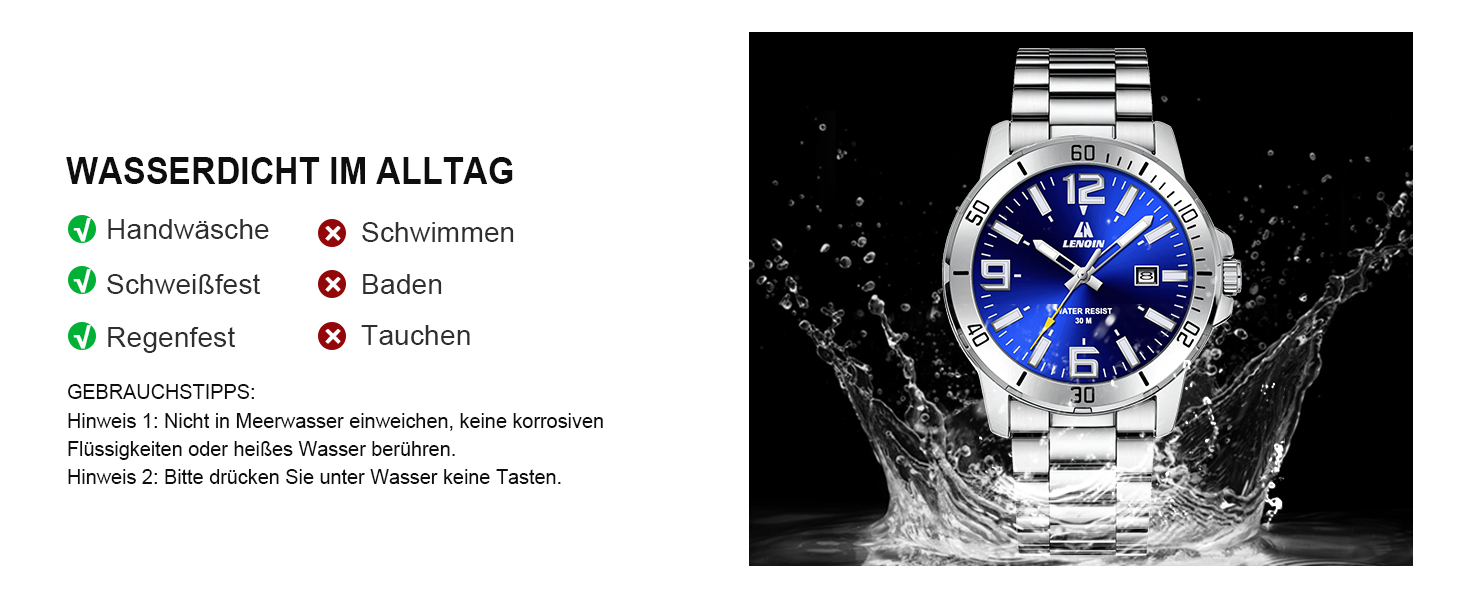 Годинник чоловічий LENQIN з нержавіючої сталі, водонепроникний, з датою, аналоговий кварцовий годинник, бізнес-стиль, срібний колір, синій циферблат