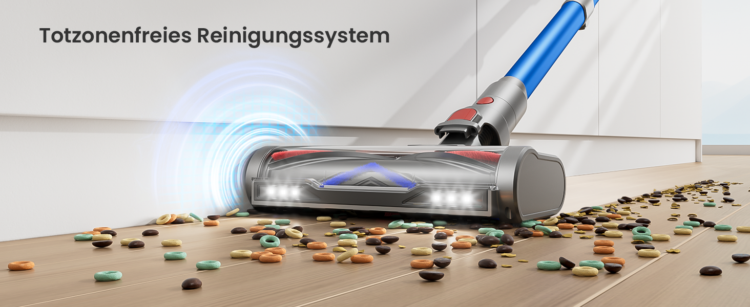 Бездротовий акумуляторний пилосос 48000Pa/580W/65Min, об'єм 1,8L з функцією від'єднання пилу, антизаплутана щітка, 8-ступенева фільтрація. Підходить для килимів, шерсті тварин та твердих поверхонь. Колір: блакитний