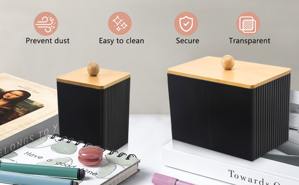 Диспенсер для ватних дисків та паличок з бамбуковим кришкою, органайзер для ватних виробів, чорний, для ванної кімнати